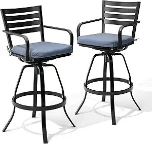 29.5" Sunbrella Outdoor Bar Stools Set of 2, Aluminum Swivel Patio Bar Height Bar Stools with Back & Footrest, Rust-Proof Tall