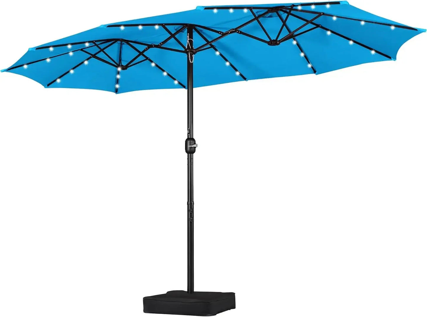 15 ft Large Patio Umbrella with Solar Lights Double-Sided Outdoor Rectangle Market Umbrellas with 36 LED Lights/Base Included