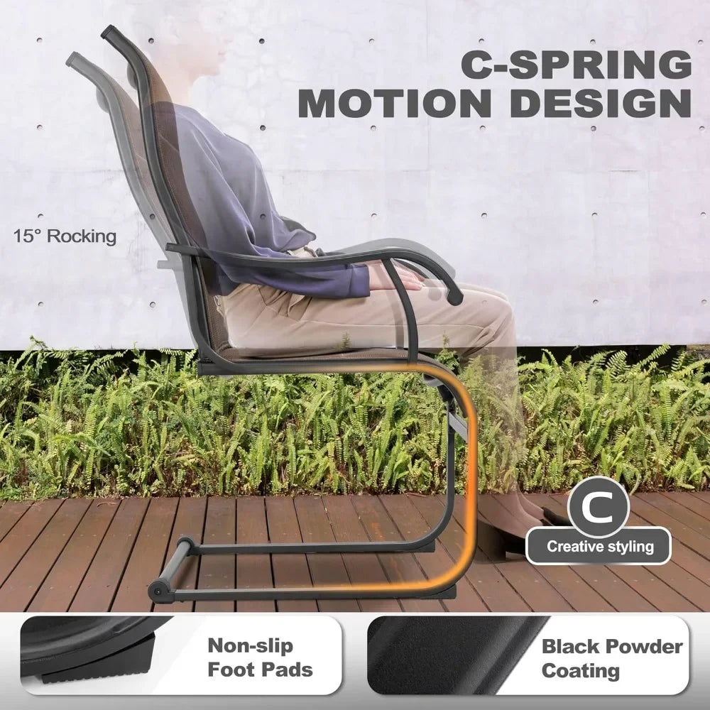 Patio Dining Chairs Set of 2, All Weather Outdoor Padded Textilene Patio Chairs, Breathable Spring Motion Textile High Back