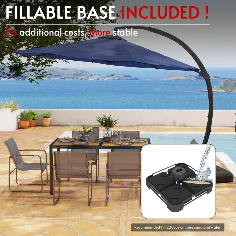 11FT Cantilever Patio Umbrella with Base Included, Large Cantilever umbrella with 360°Rotation, Heavy-Duty Offset Outdoor Umbrel
