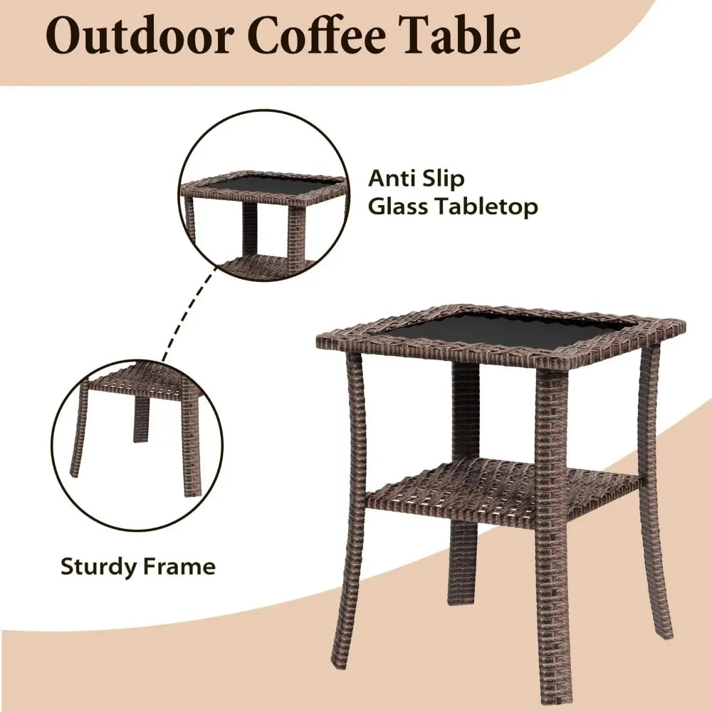 3 Pieces Rattan Wicker Patio Furniture Set,Outdoor Swivel Chairs Set of 2 with Table,Patio Bistro Conversation Sets with Temper