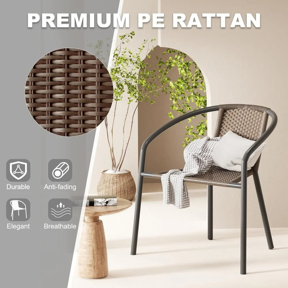 Patio Dining Chairs Set of 4, Outdoor Rattan Stackable Chairs for All Weather, Support 330 LBS, Metal Heavy Duty Portable Chair