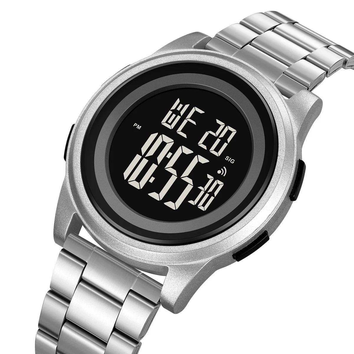 LED Digital Watches Men Sports 5Bar Waterpoof Alarm Clock Alloy Case Electronic Wrist Watches Stainless Steel Watch