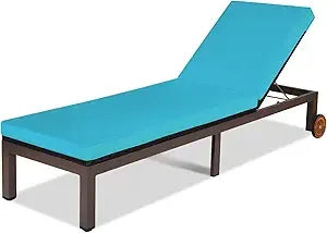 Patio Chaise Lounge Chair Outdoor Rattan Lounger Recliner Chair Adjustable Position Folding Wicker Lounge Chair with