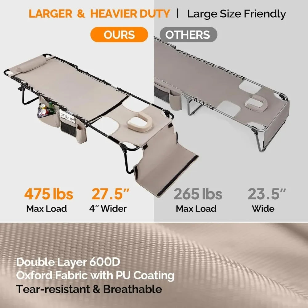 Oversized Tanning Chair with Face Hole & Carrying Bag, Beach Lounge Chair Outdoor for Adults, Folding Lounge Chair