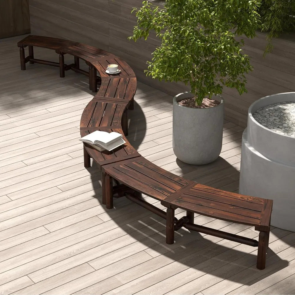 Wooden Outdoor Bench for 2-Person - Fire Pit Chair Bench with Fir Wood Top, Pine Wood Legs, 710Lbs Weight Capacity, Backless Cu