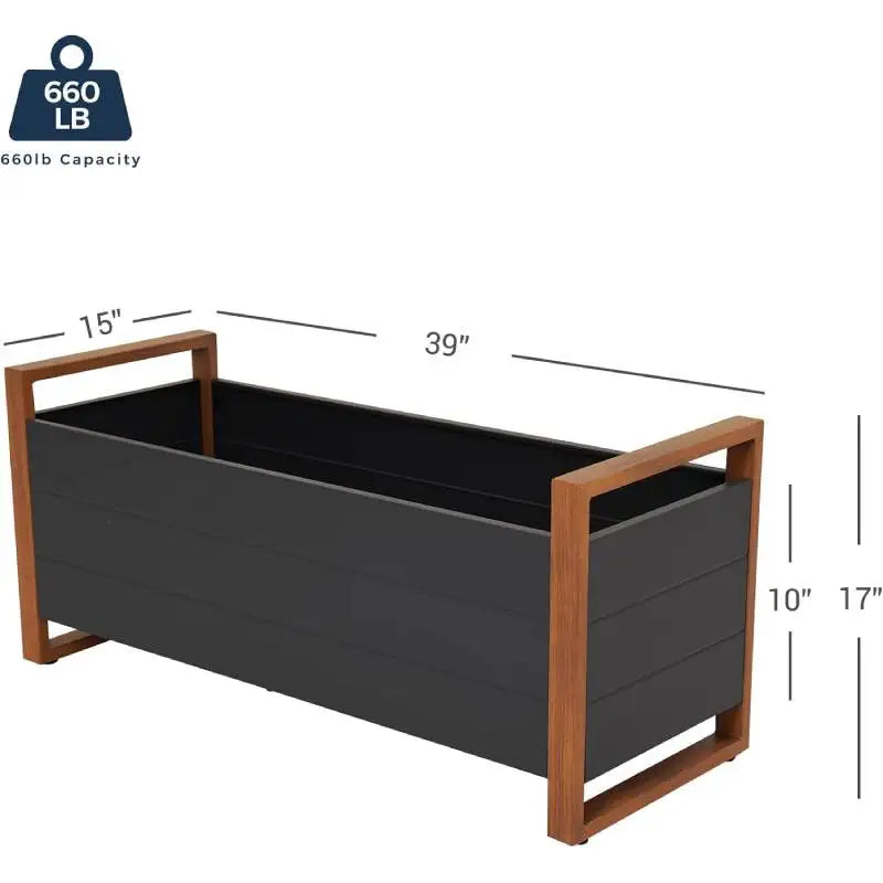 Metal Raised Garden Bed, Outdoor Raised Planter Box with Woodgrain Finish, Elevated Planter Box