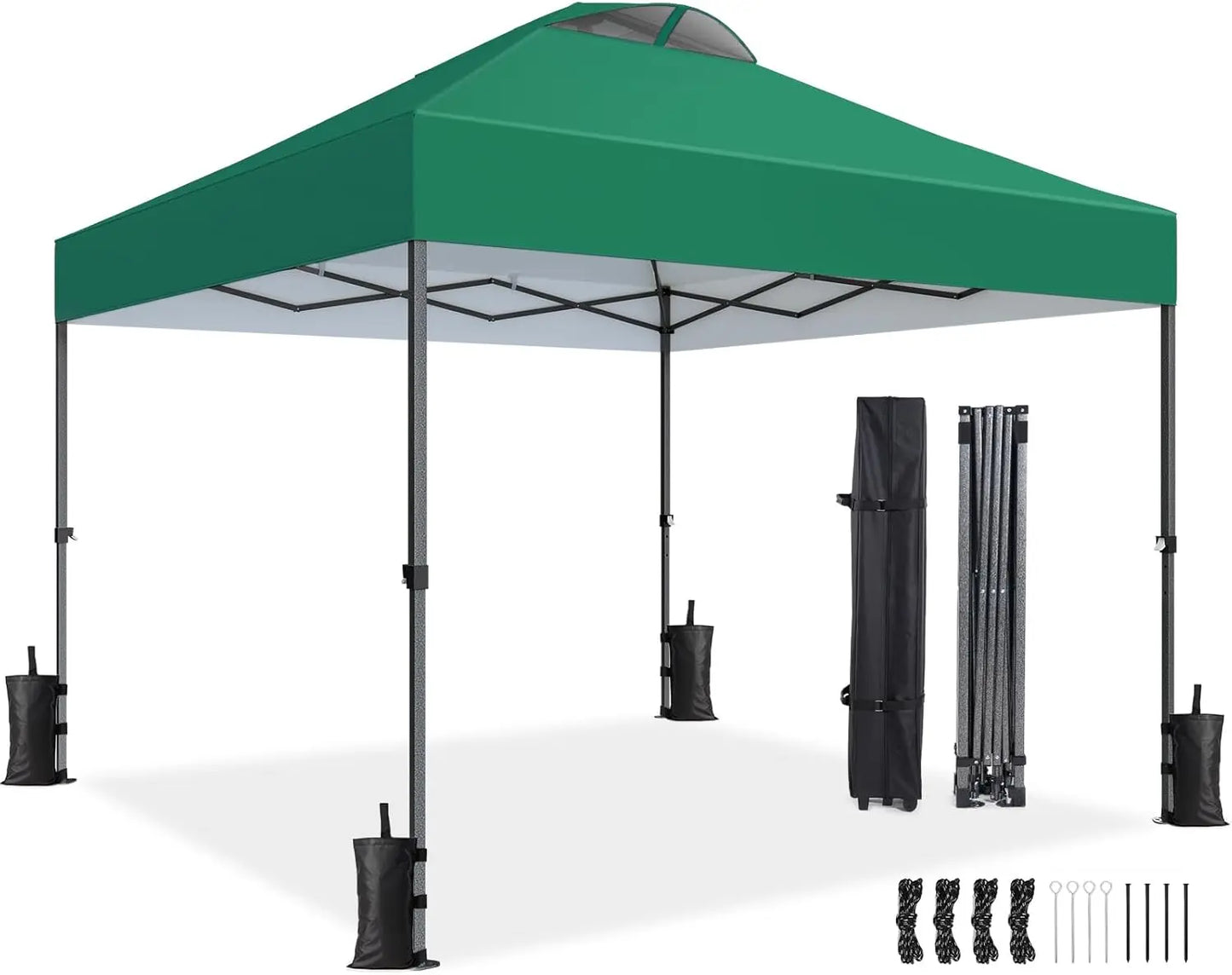 10x10ft 1-Person Setup Pop Up Canopy Tent - Easy Outdoor Sun Shade for Events, Parties, Camping, Gazebo with Wheel Cover
