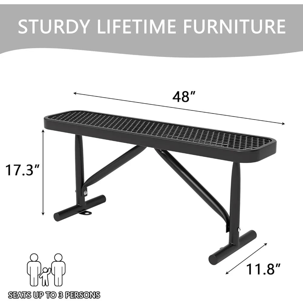 4 Feet Metal Park Bench for Outside, Outdoor Heavy Duty Garden Bench with Portable Frame, Commercial Benches for Shopping Mall,