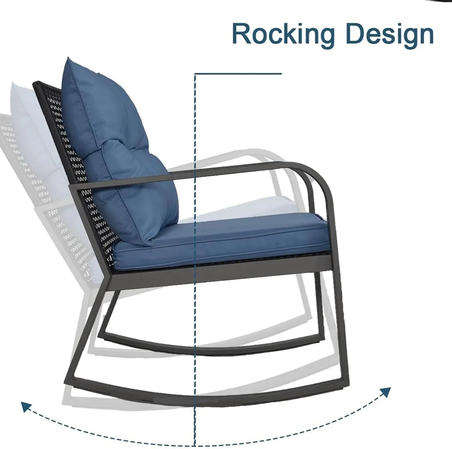 Patio Rocking Chair Outdoor Bistro Set (Dark Blue, 3PIECES)