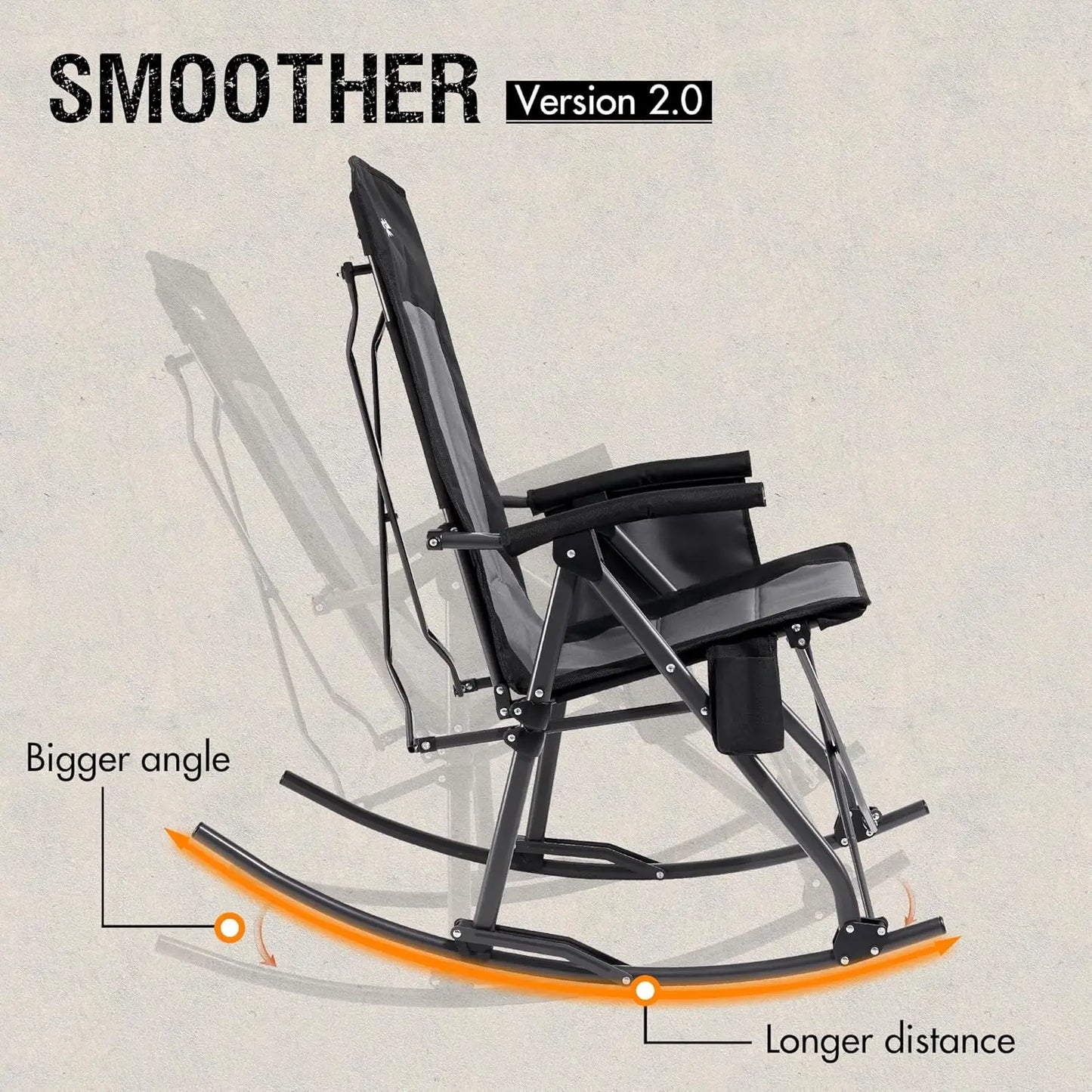 Oversized Folding Rocking Chair. Portable Outdoor Rocker. High Back, Hard Armrests. Carry Bag. Supports 400 lbs. Mesh Back.