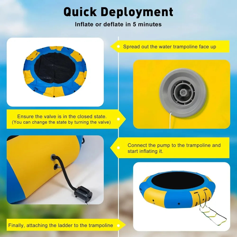 10FT Inflatable Water Trampoline for Lake, Outdoor Exercise Bouncer for Adults for Water Sports, Recreational Trampoline