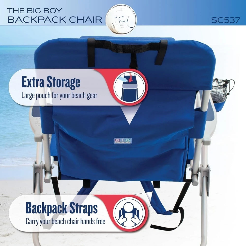 4-Position 13" High Seat Backpack Beach or Camping Folding Chair, Outdoor Beach Chair