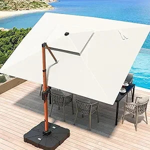 JZAC & QZYD 10 X 13 FT Cantilever Patio Umbrella Outdoor Large Double Top Deluxe Wood Grain Heavy Duty Rectangle Offset Umbrella