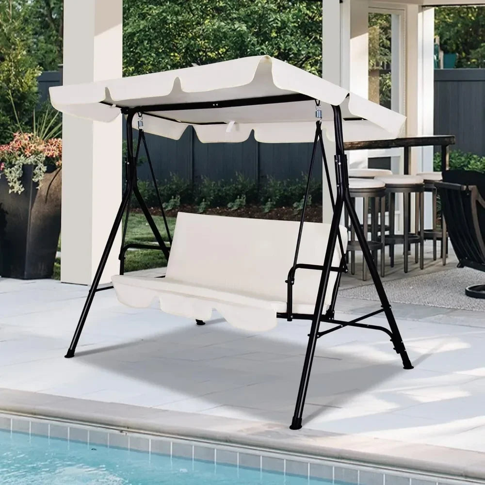 3-Seat Patio Swing Chair with Adjustable Canopy, Outdoor Porch Swing with Durable Steel Frame for Patio, Garden, Poolside
