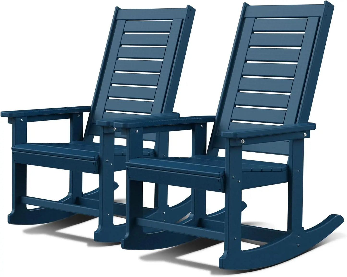 Outdoor Rocking Chairs Set of 2 | Porch Rocker HDPE Plastic | Black Oversized Rockers High Back Big & Tall