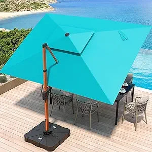 JZAC & QZYD 10 X 13 FT Cantilever Patio Umbrella Outdoor Large Double Top Deluxe Wood Grain Heavy Duty Rectangle Offset Umbrella