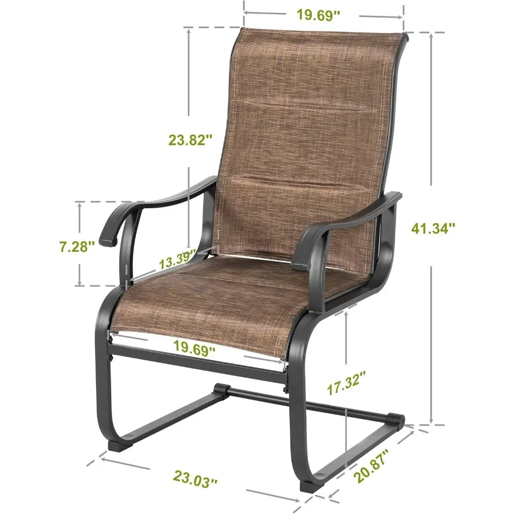 Patio Dining Chairs Set of 2, All Weather Outdoor Padded Textilene Patio Chairs, Breathable Spring Motion Textile High Back