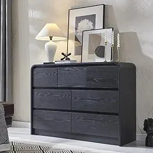 Modern 7 Drawers Dresser for Bedroom, 47" Wide Wood Dressers & Chests of Drawers w/Curved Profile Design, Mid Century Modern Dre