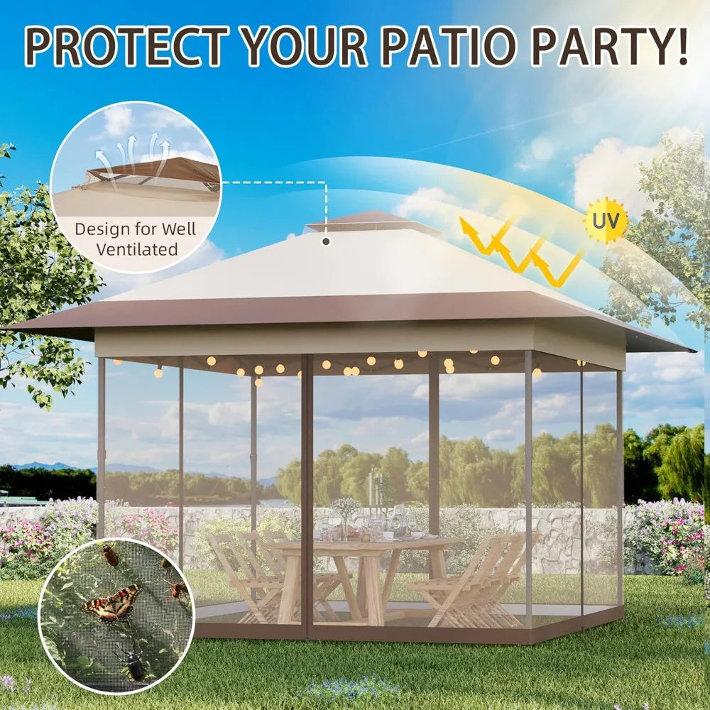 Bezeseller 13x13 Pop Up Gazebo Tent with Mosquito Netting – Quick Set Up, Water-Resistant Outdoor Canopy for Patio, Garden