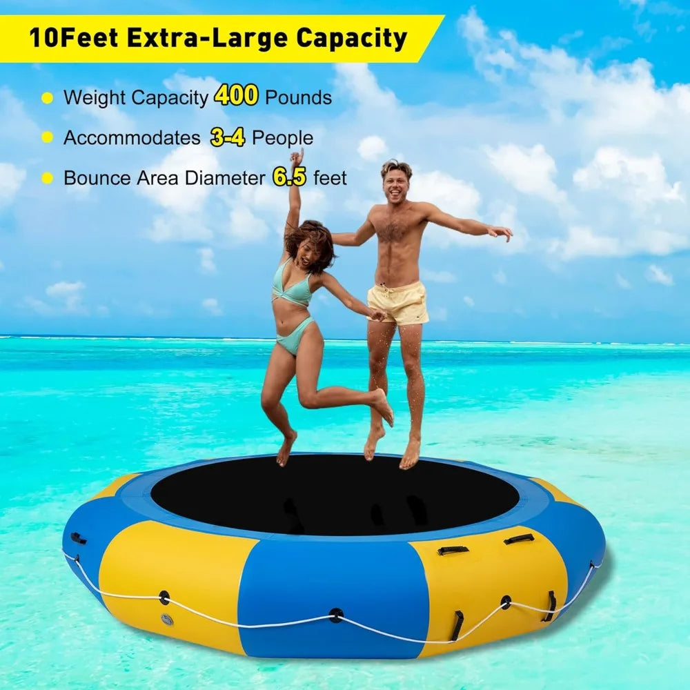 10FT Inflatable Water Trampoline for Lake, Outdoor Exercise Bouncer for Adults for Water Sports, Recreational Trampoline