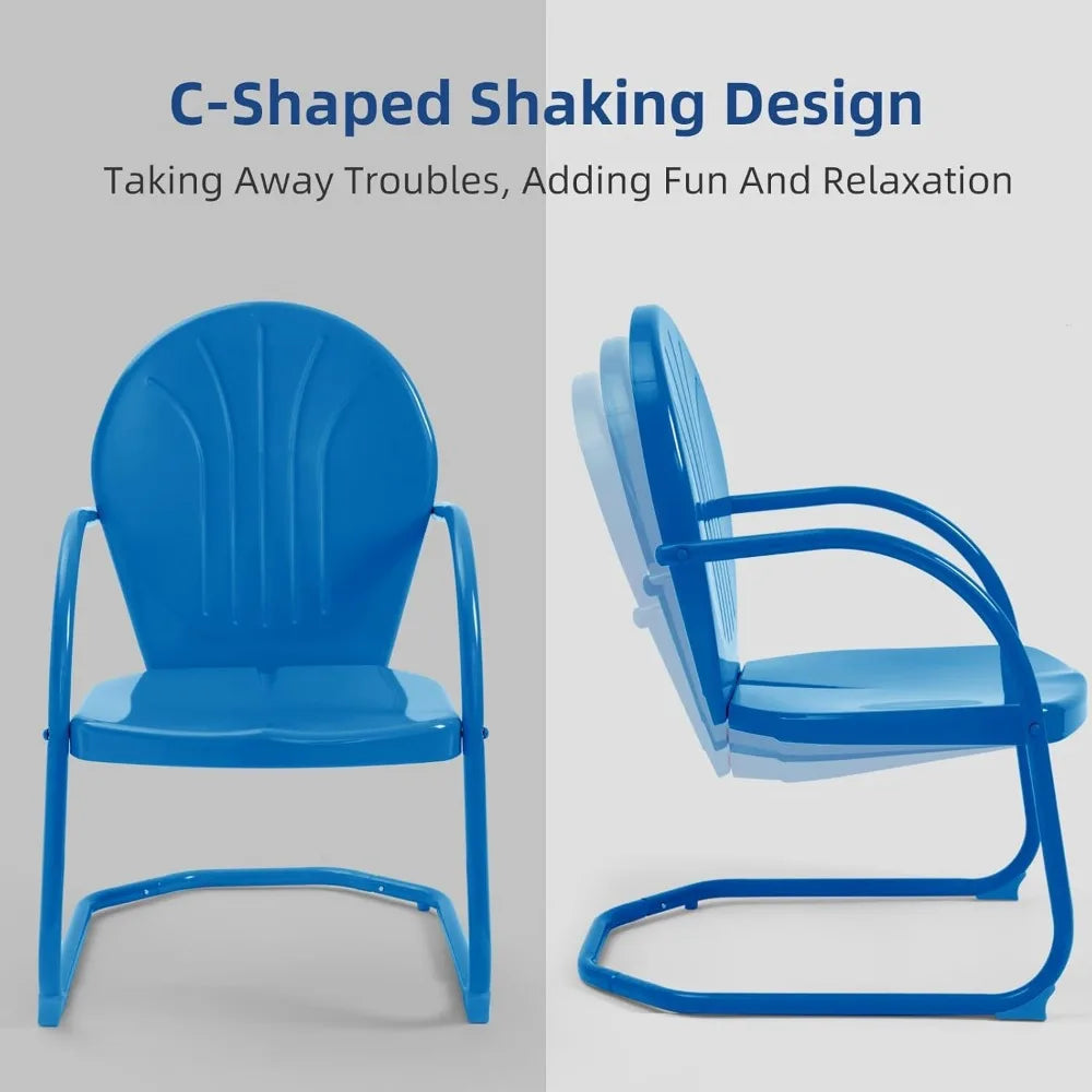 Patio Bistro Set Retro Metal Outdoor Seating Conversation 3 Pieces, 2 C-Spring Motion Armchairs and Round Side Table