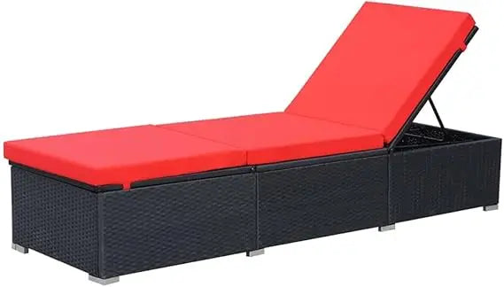 Sun Lounger with Poly Rattan and Cushion, Adjustable and Durable Outdoor Seating, Easy-to-Assemble Patio Furniture, Black and C