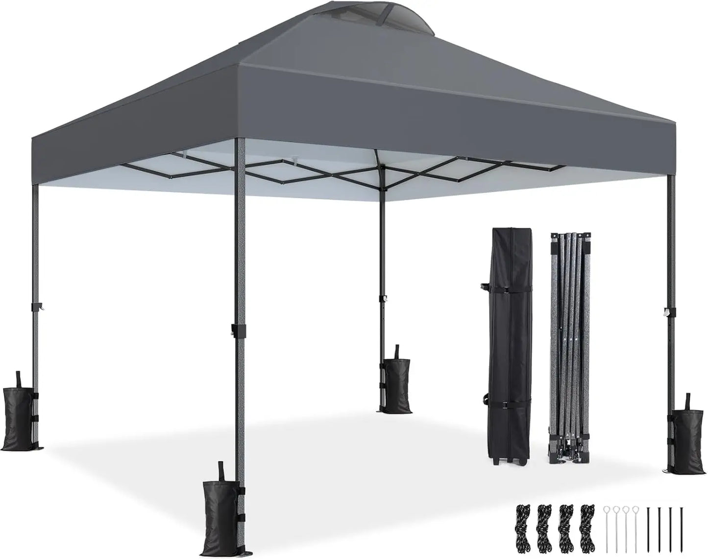 10x10ft 1-Person Setup Pop Up Canopy Tent - Easy Outdoor Sun Shade for Events, Parties, Camping, Gazebo with Wheel Cover