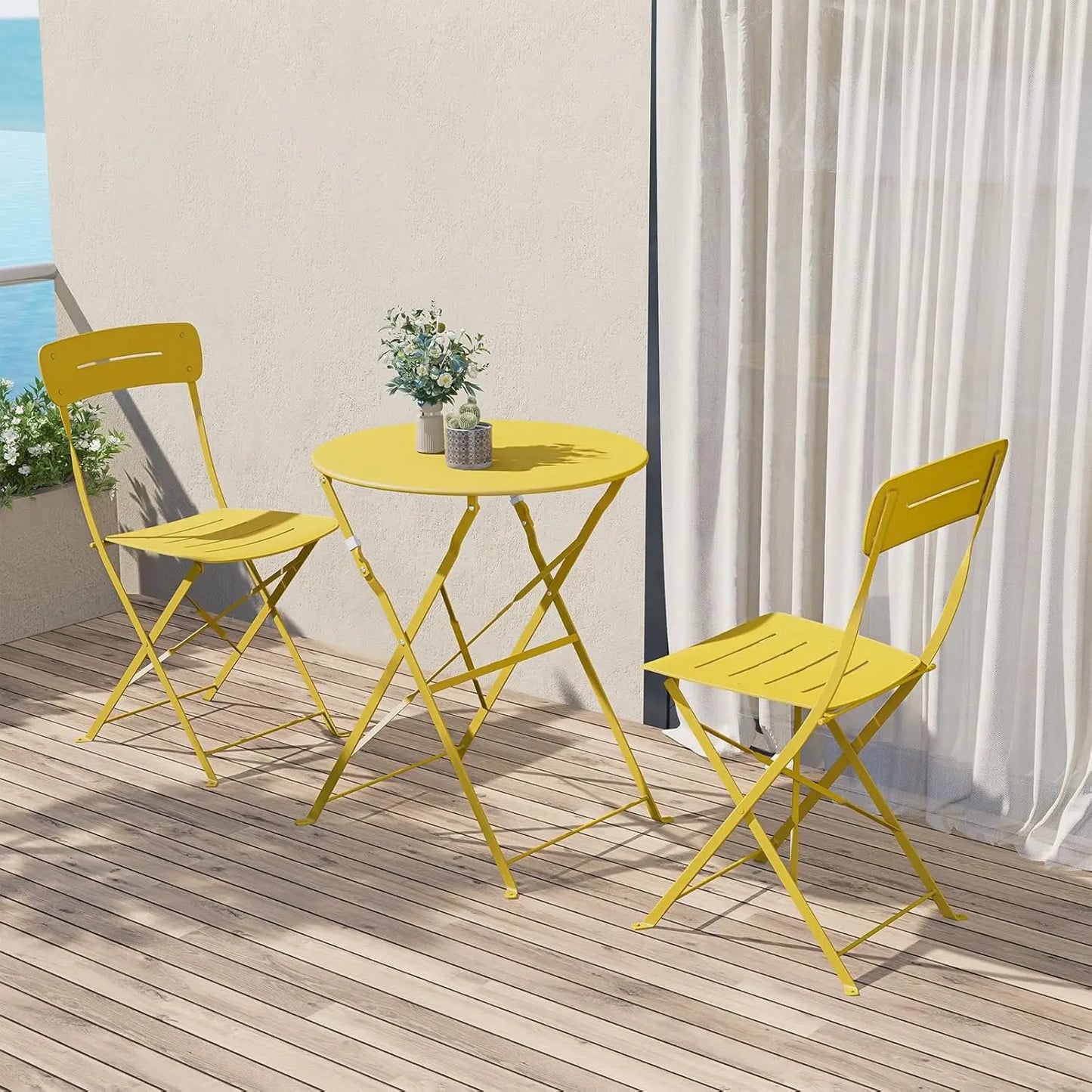 Premium Frame Patio Bistro Set, Colorful Folding Outdoor Patio Furniture Sets, 3-Piece Patio Table and Chair
