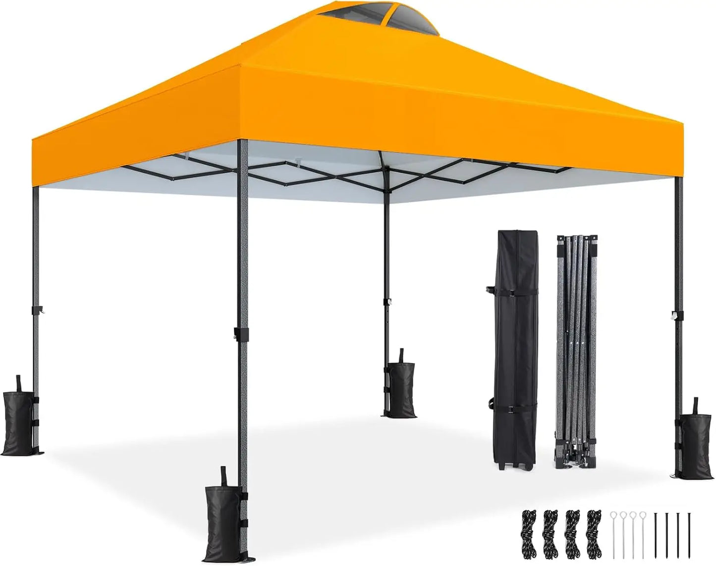 10x10ft 1-Person Setup Pop Up Canopy Tent - Easy Outdoor Sun Shade for Events, Parties, Camping, Gazebo with Wheel Cover
