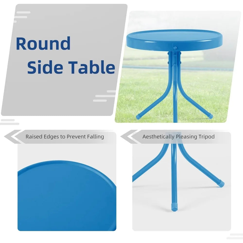 Patio Bistro Set Retro Metal Outdoor Seating Conversation 3 Pieces, 2 C-Spring Motion Armchairs and Round Side Table