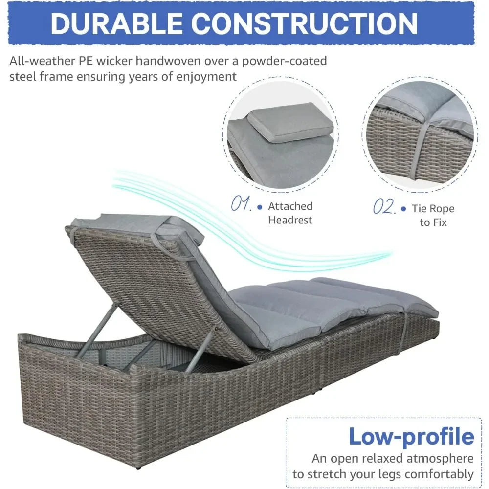 Folding Pool Lounge Chair Set of 2 Outdoor Adjustable Chaise Lounge Chair, Fully Assembled, Patio Reclining Sun Lounger