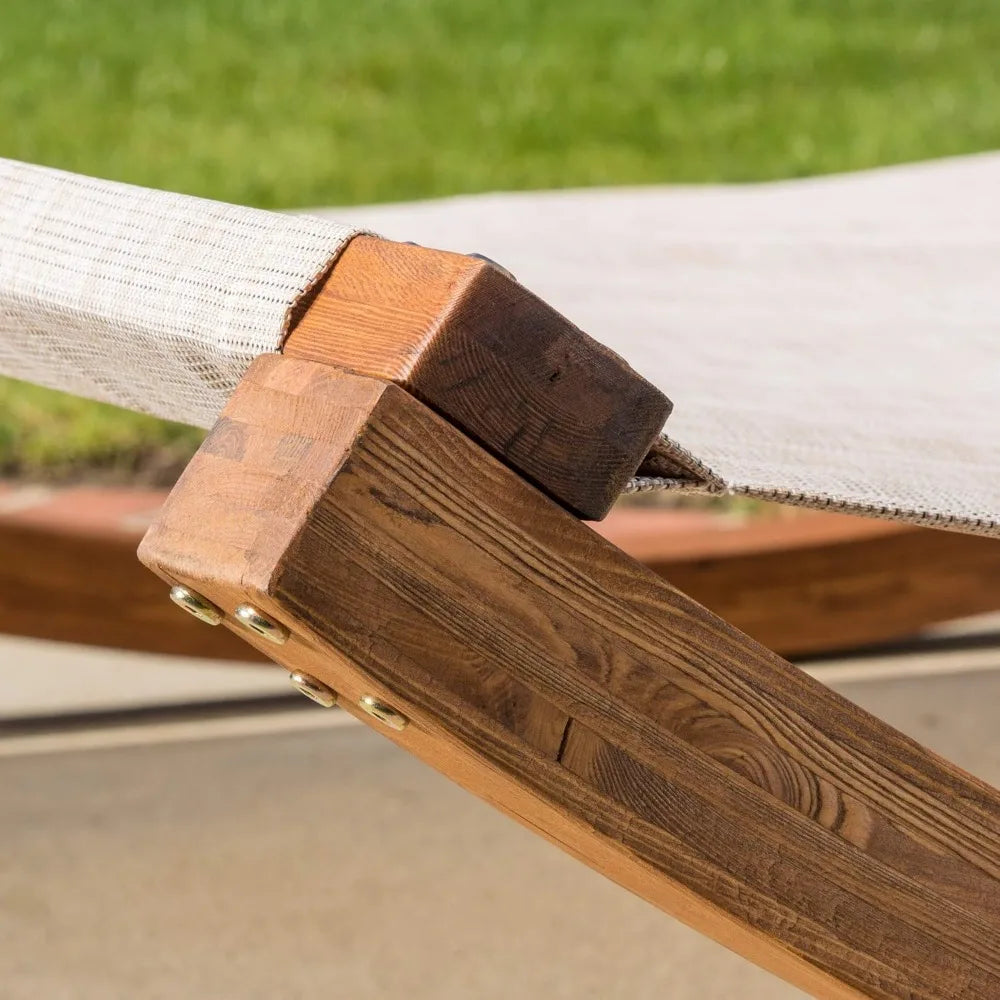 Outdoor Patio Lounge Daybed Hammock with Adjustable Shade Canopy, Teak Hammocks