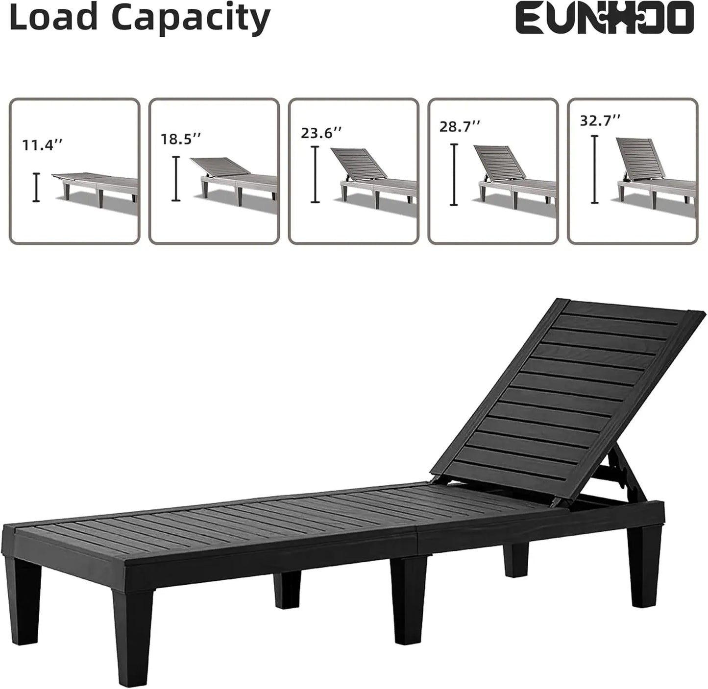 Chaise Lounge Outdoor Set of 4,Adjustable Pool Lounge Chair with 5 Positions Backrest, Waterproof Sun Loungers .Black
