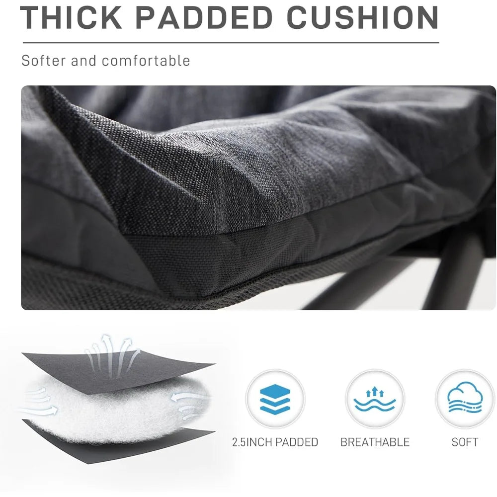 Double Camping Chair for Adults, Padded Folding Camping Love Seat Bench with Side Pocket Portable Camping Couch, Two Person Hea