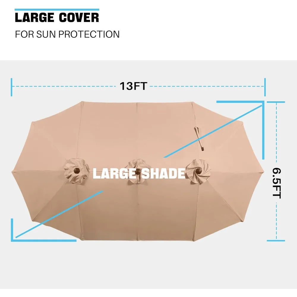 13FT Outdoor Umbrella for Patio, Double sided Pool Umbrellas with Fade Resistant Canopy, Large Table Umbrella
