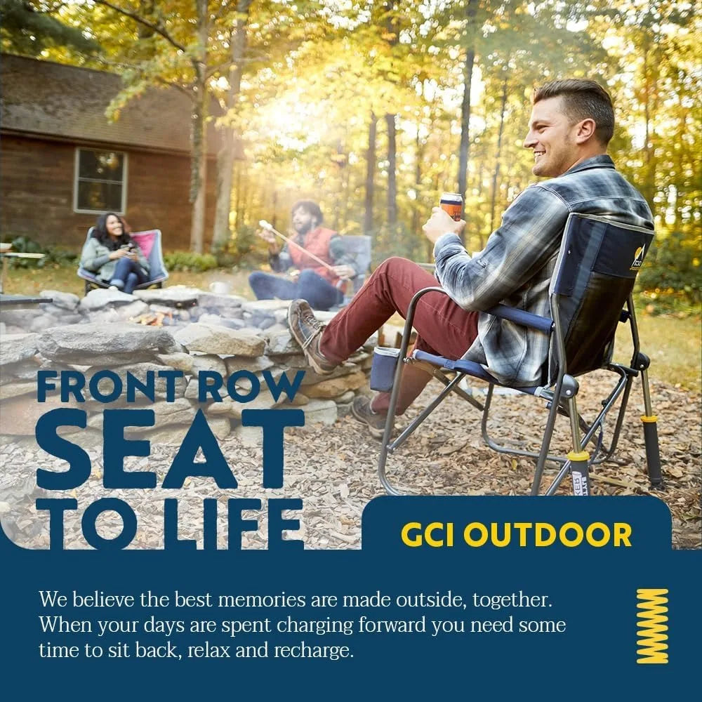 Outdoor Rocking Chair with Beverage Holder, Shock Absorbers with Patented Spring-Action Rocking, Outdoor Beach Chair