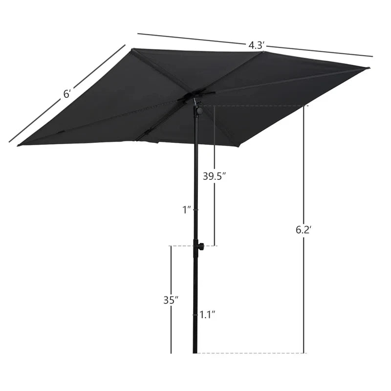 Balcony Umbrella, JENA 6x4 FT Outdoor Umbrella, Rectangular Flat Canopy Versatile Patio Shade with 360 Degree Roating Knob