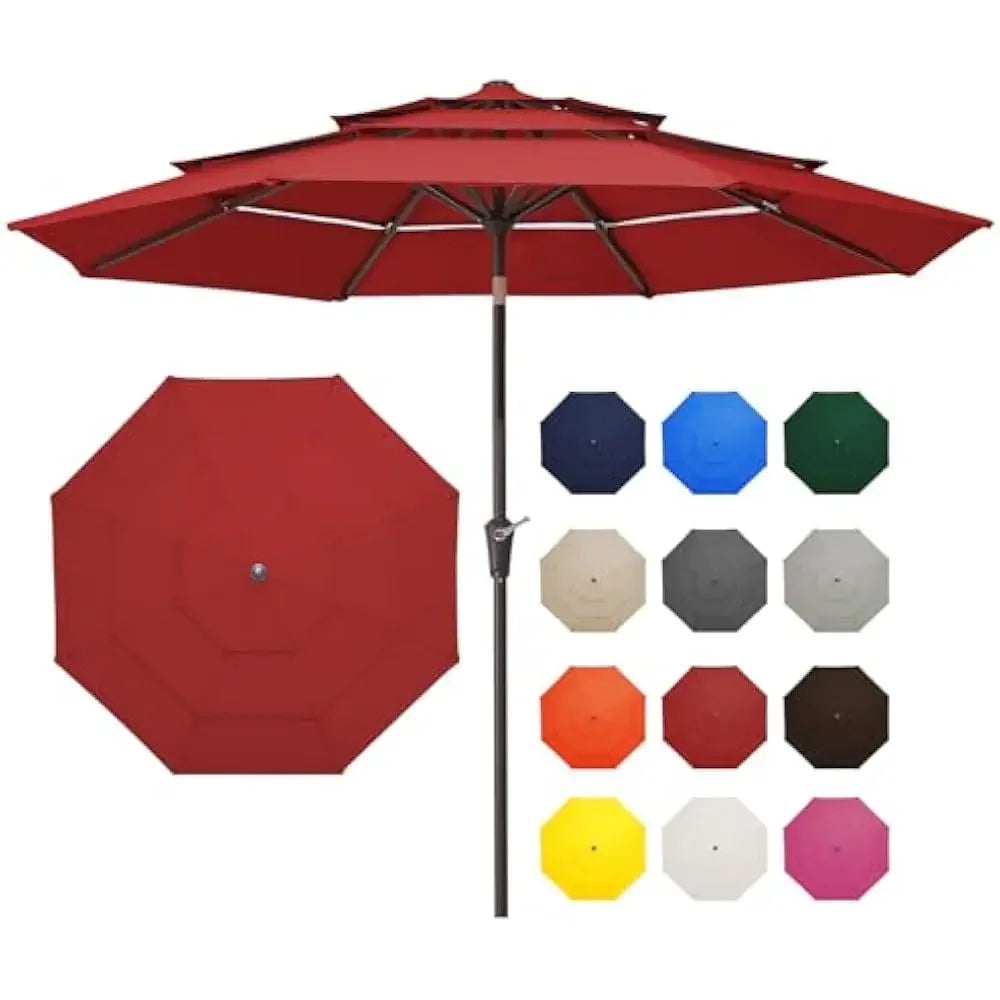 9FT 3 Tier Patio Umbrella Outdoor Umbrella Table Umbrellas w/Push Button Tilt and UV Protection Outside Garden Pool Umbrella