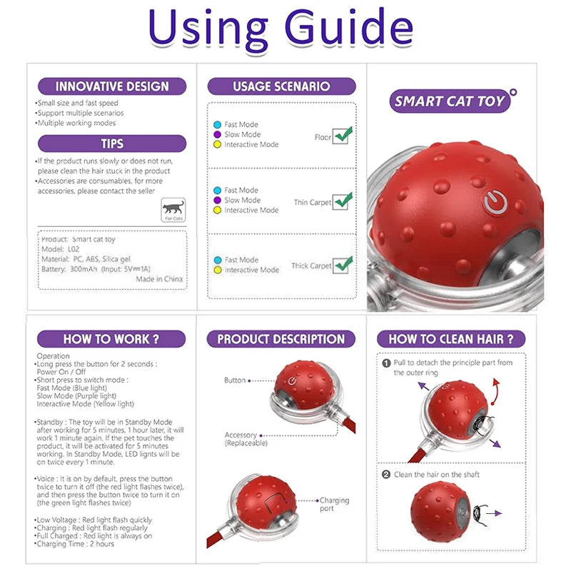 Interactive Cat Toys Ball Indoor Smart Ball Cat Toy Smart Cat Teaser Ball Rechargeable Electric Cat Ball Kitten Toy Pet Supplies