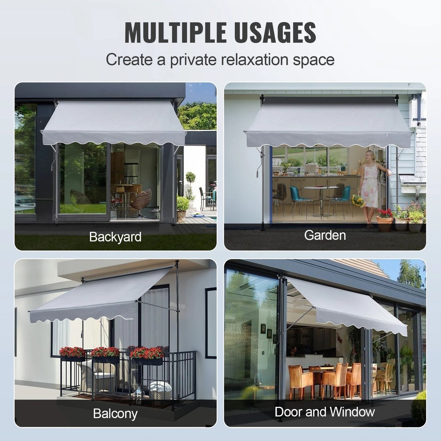 118" Outdoor Retractable Patio Awning Sunshade Shelter, Adjustable Patio Door Window Awning Canopy with 39" Sun Shade Curtain