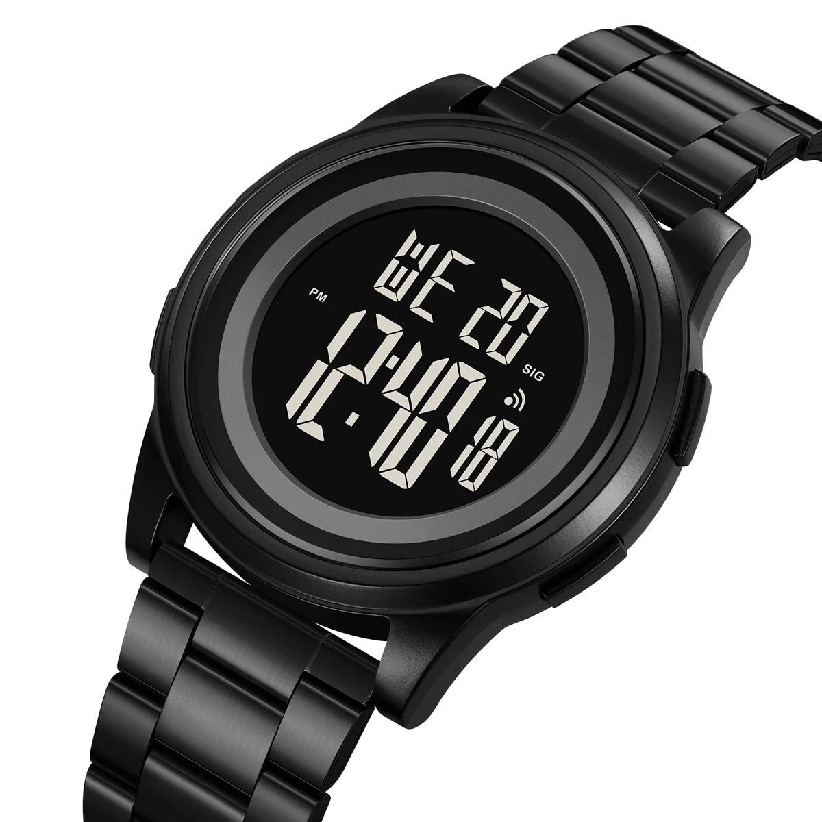 LED Digital Watches Men Sports 5Bar Waterpoof Alarm Clock Alloy Case Electronic Wrist Watches Stainless Steel Watch