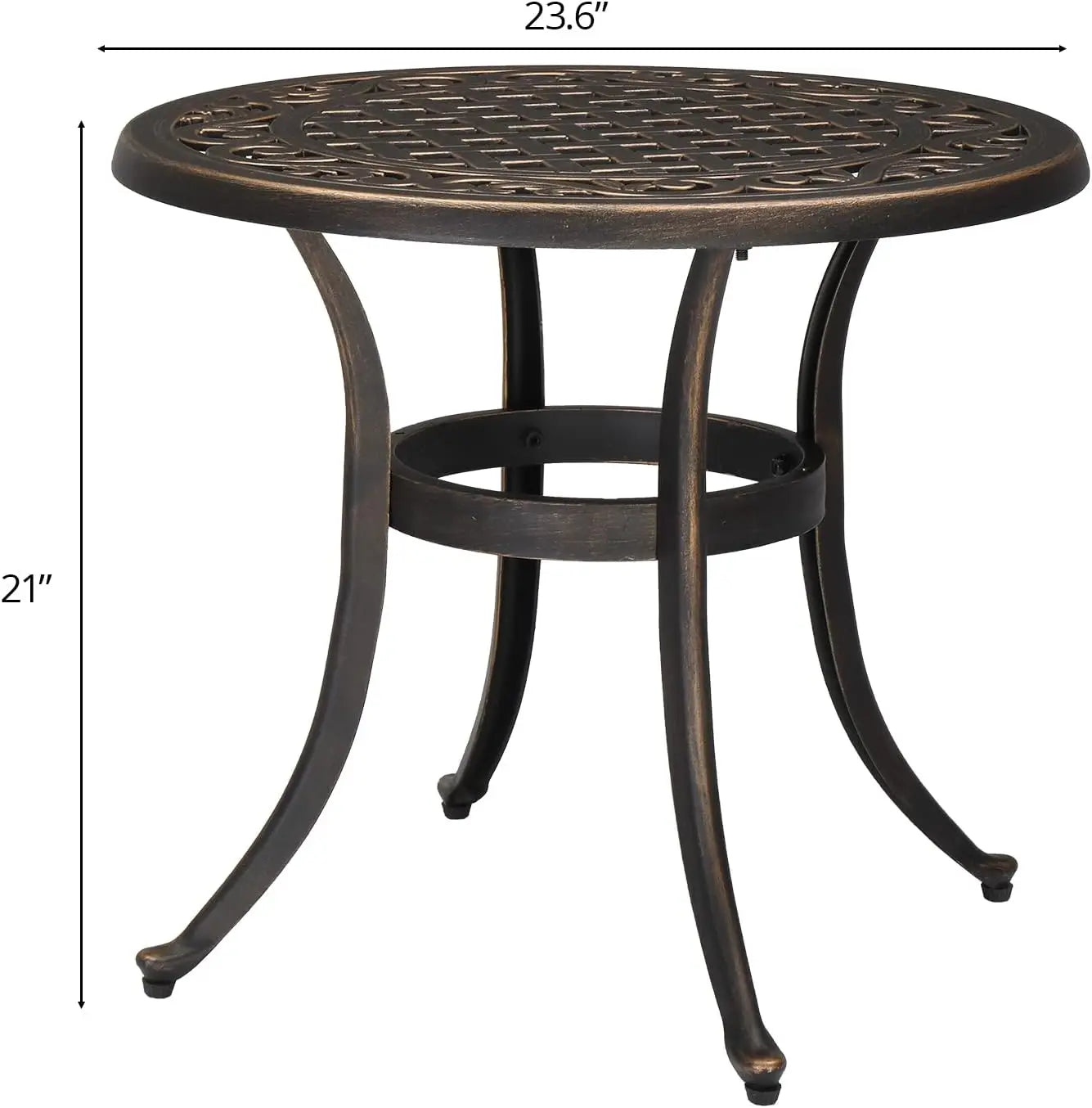 24” Cast Aluminum Outdoor Side Table, All Weather Round Patio Coffee Table Porch Table Outdoor Bistro Table Outdoor