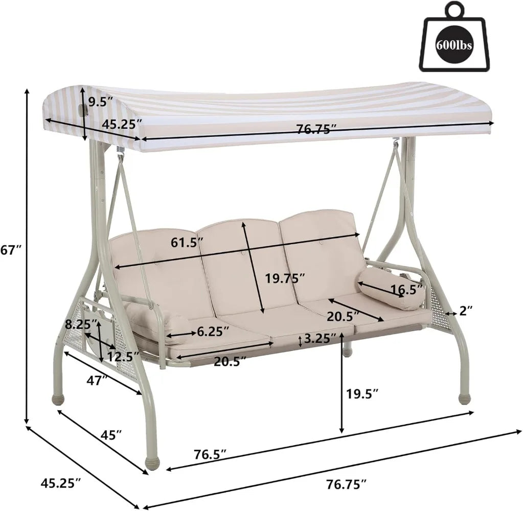 Patio Swings with Canopy, Outdoor Patio with CupHolder, Outdoor Bench for Outside with Stand, Yard for Adult,