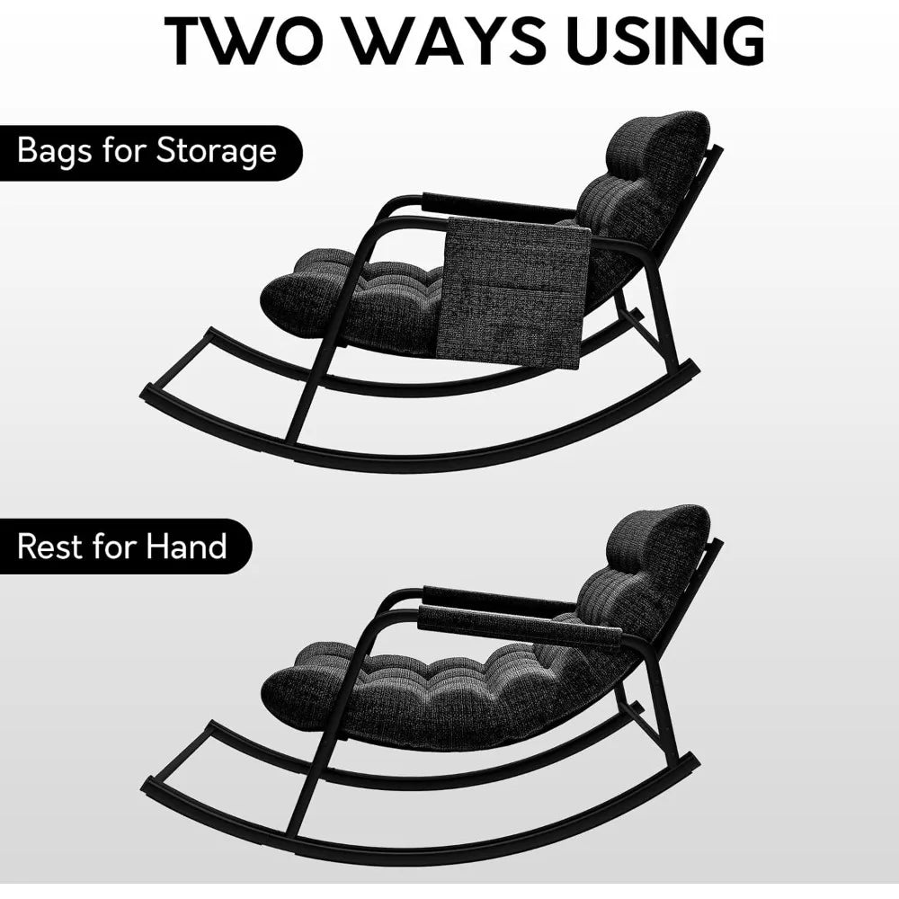 Indoor Outdoor Patio Rocking Chairs Set of 2, Papasan Rocking Chairs, Double Papasan Chair with Cushion, Oversized Modern Rocker