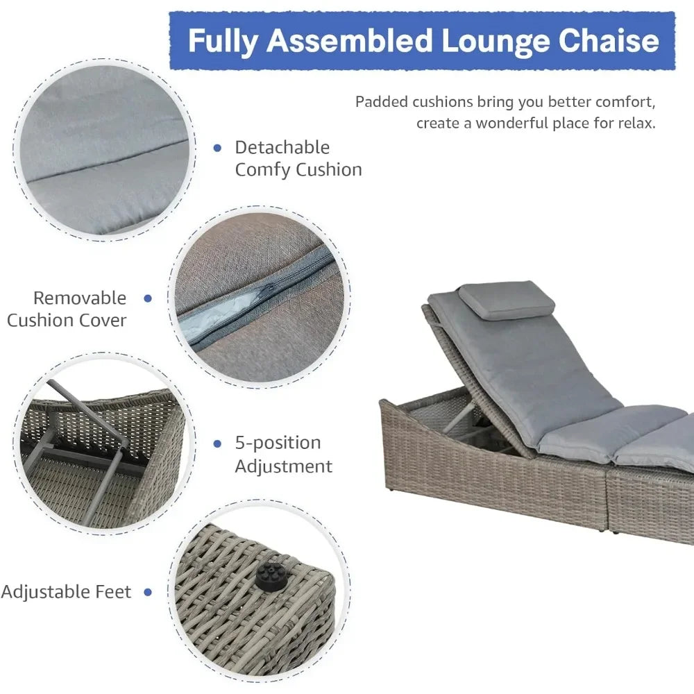 Folding Pool Lounge Chair Set of 2 Outdoor Adjustable Chaise Lounge Chair, Fully Assembled, Patio Reclining Sun Lounger