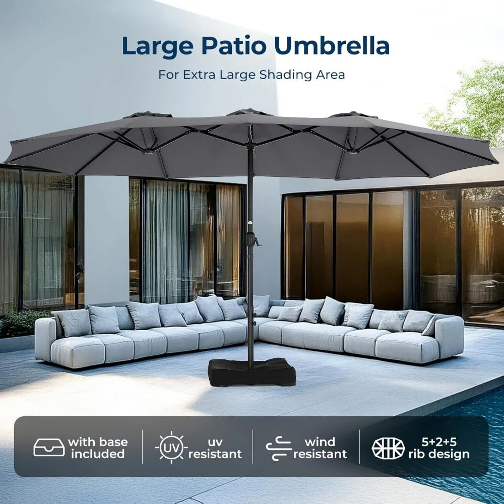 15ft Large Patio Umbrellas with Base Included, Rectangle Oversized Double Sided Umbrella Outdoor Patio for Pool, Market, Deck