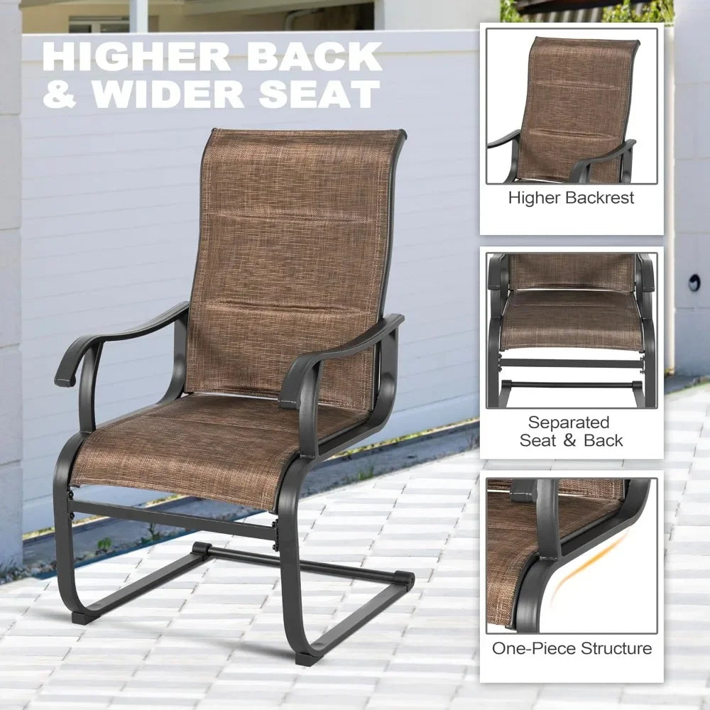 Patio Dining Chairs Set of 2, All Weather Outdoor Padded Textilene Patio Chairs, Breathable Spring Motion Textile High Back