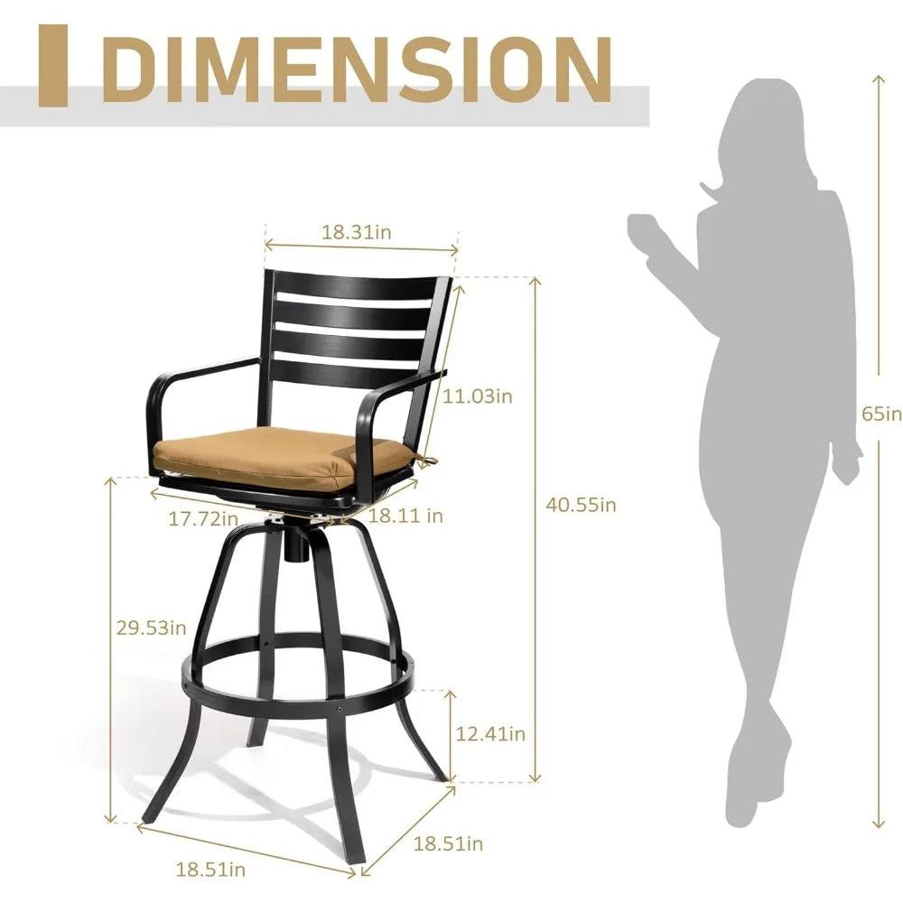29.5" Sunbrella Outdoor Bar Stools Set of 2, Aluminum Swivel Patio Bar Height Bar Stools with Back & Footrest, Rust-Proof Tall