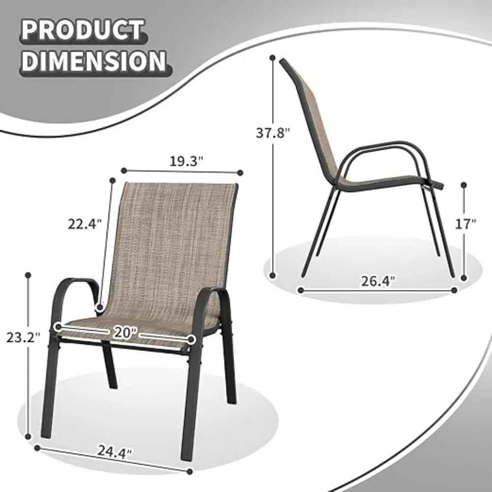 Patio Dining Chairs Set of 4, Outdoor High Stacking Chairs for All Weather, Breathable Seat Fabric and Alloy Steel Frame
